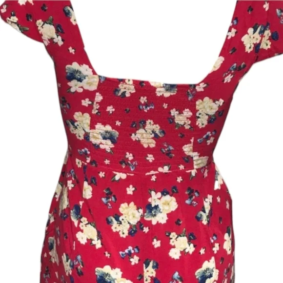 F21 - LG Red Floral Bow Tie Bohemian Romper - Picture 4 of 9